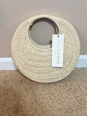 Madison West Woven Round Straw Handbag in Natural Cream